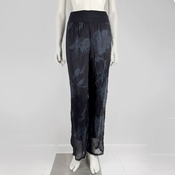 M Made In Italy Pants - M Made In Italy Pant Wide Leg Silk Pull On Palazzo Sheer Floral NWT Size Medium